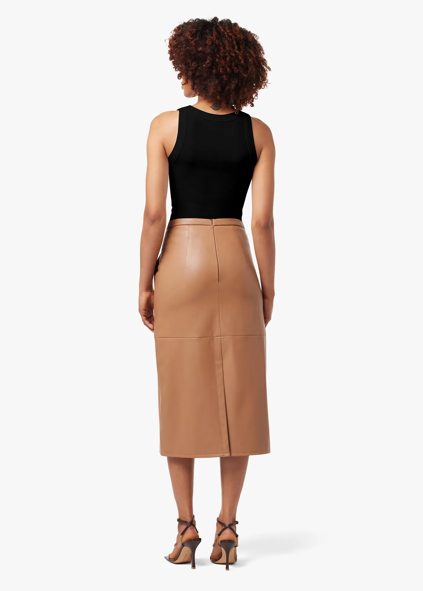 DOREEN CROSS SEAMED FAUX LEATHER SKIRT