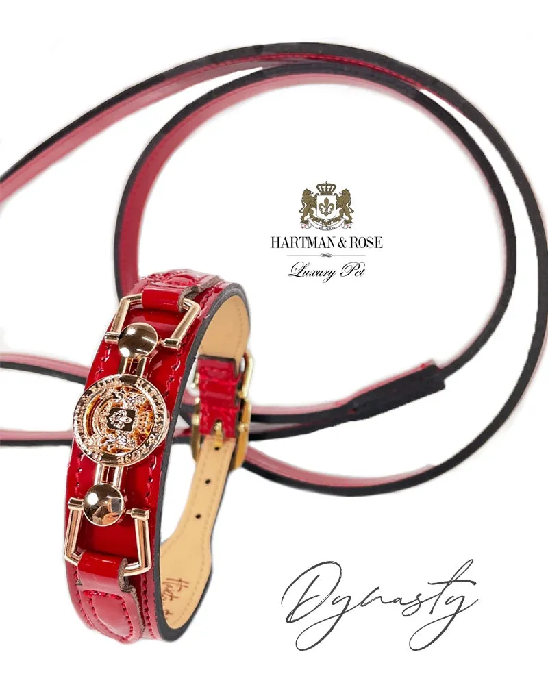 Dynasty Dog Collar in Red Patent & Light Rosy Gold