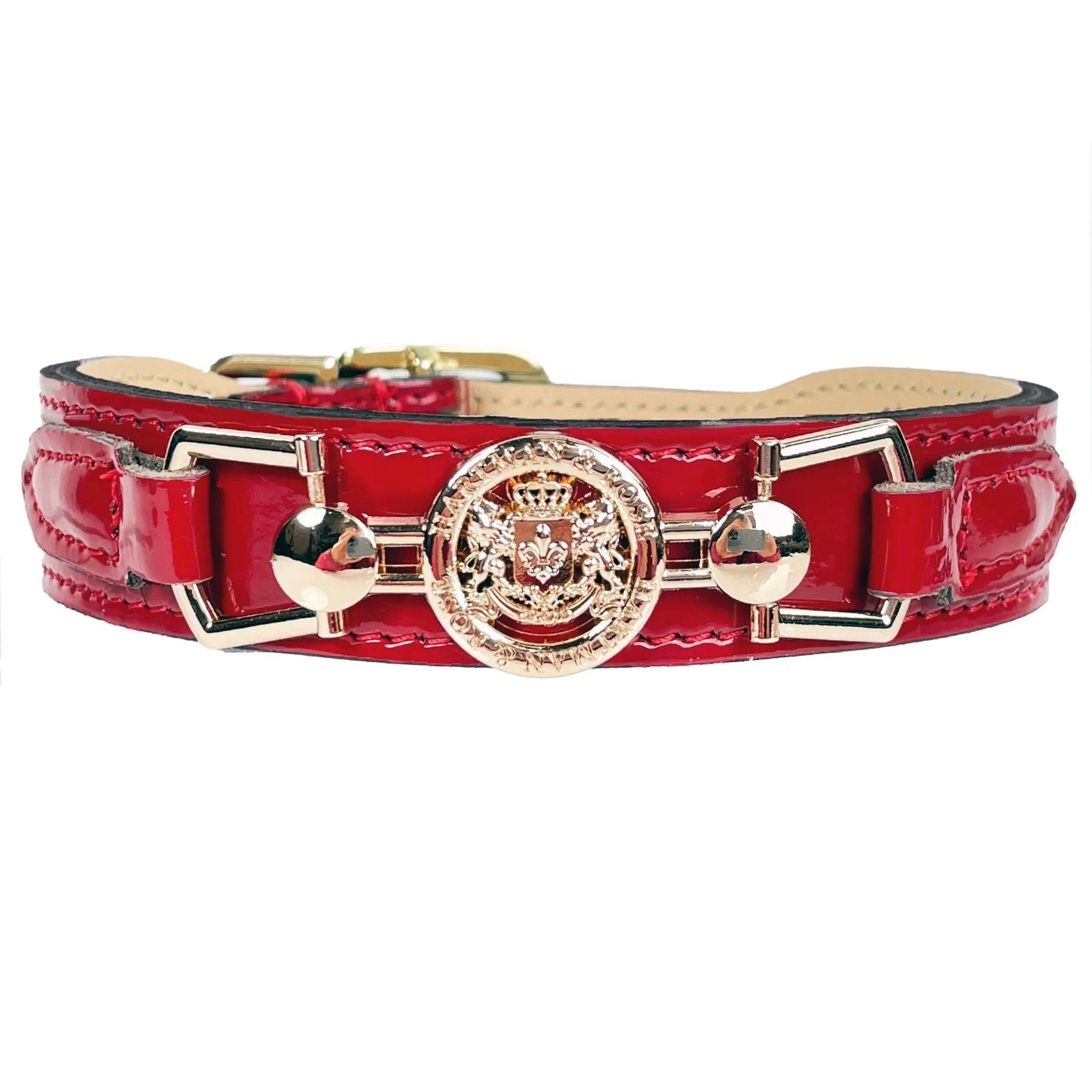 Dynasty Dog Collar in Red Patent & Light Rosy Gold