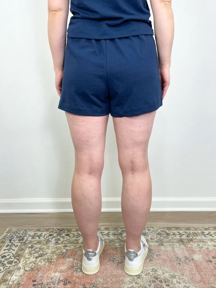 Elastic Waist Drawstring Shorts in Navy