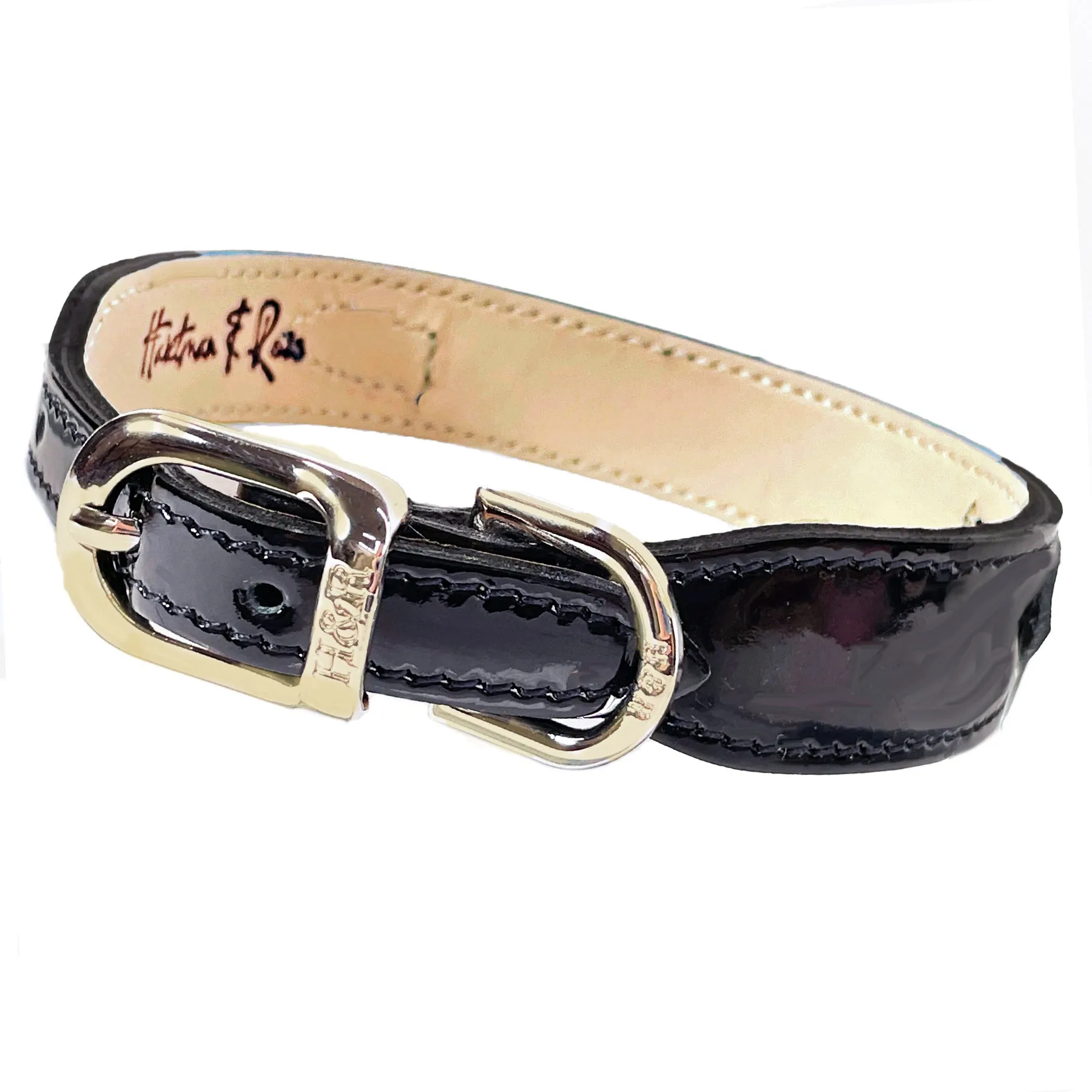 Estate Dog Collar in Black Patent & Gold