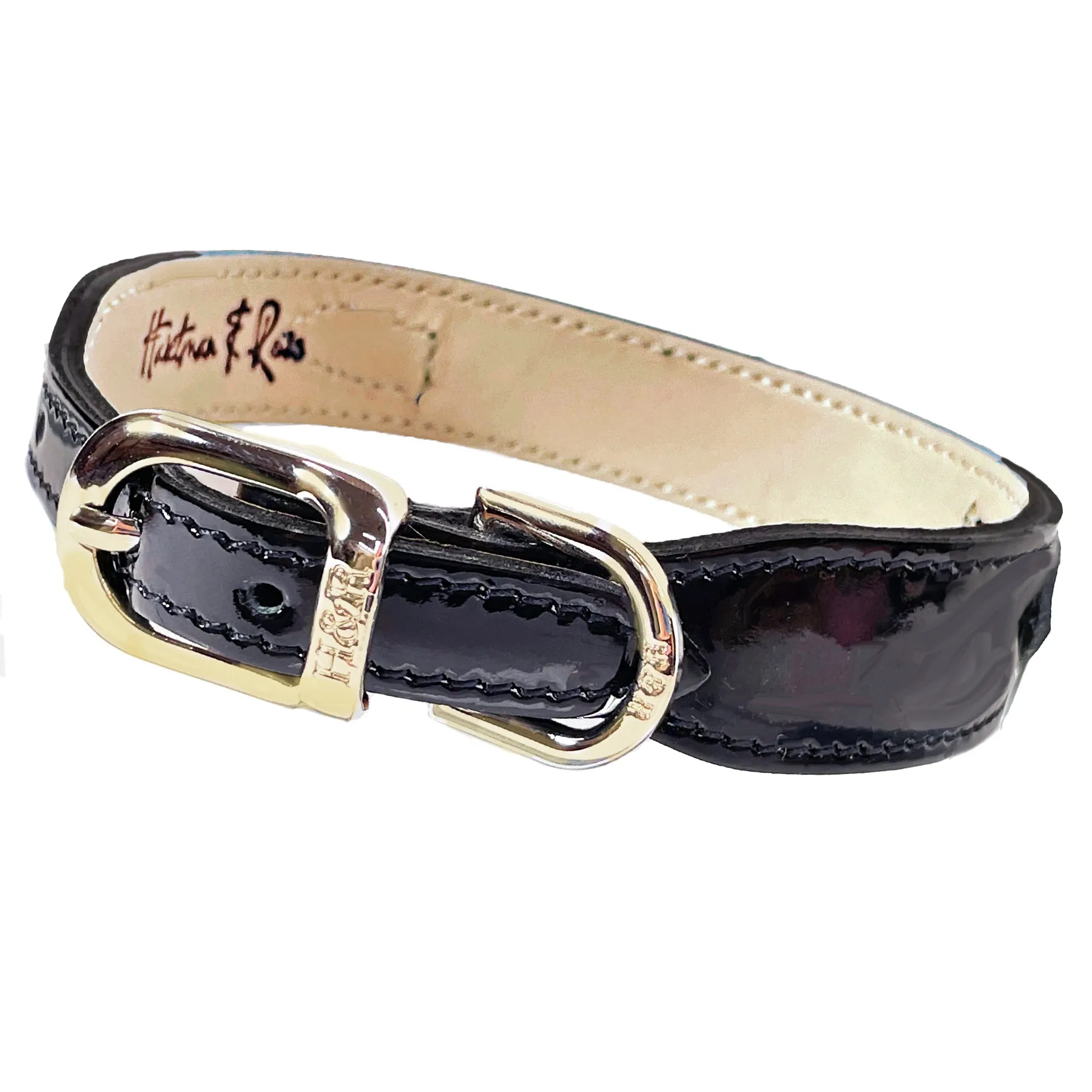 Estate Dog Collar in Black Patent, Cream Pearl & Gold