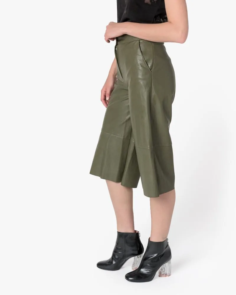 Faux Leather Shorts in Olive