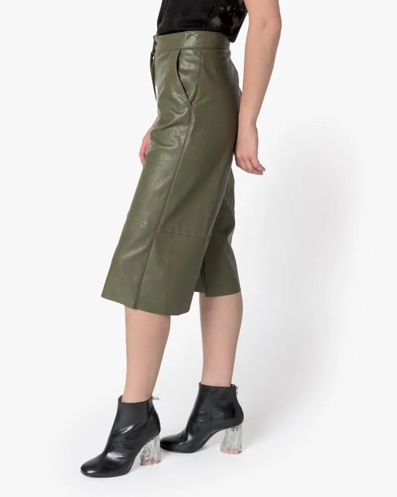 Faux Leather Shorts in Olive