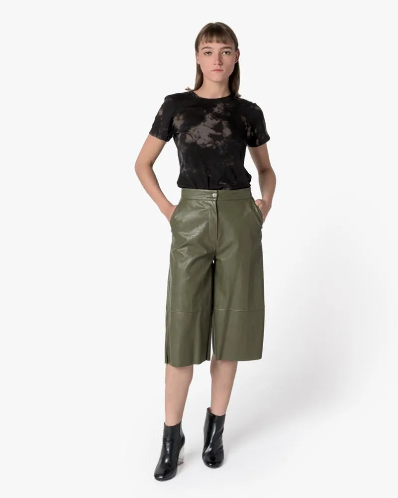 Faux Leather Shorts in Olive