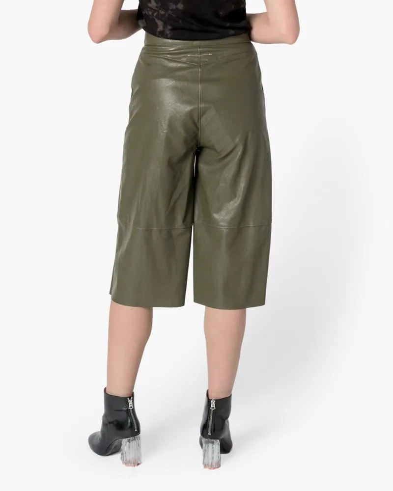 Faux Leather Shorts in Olive