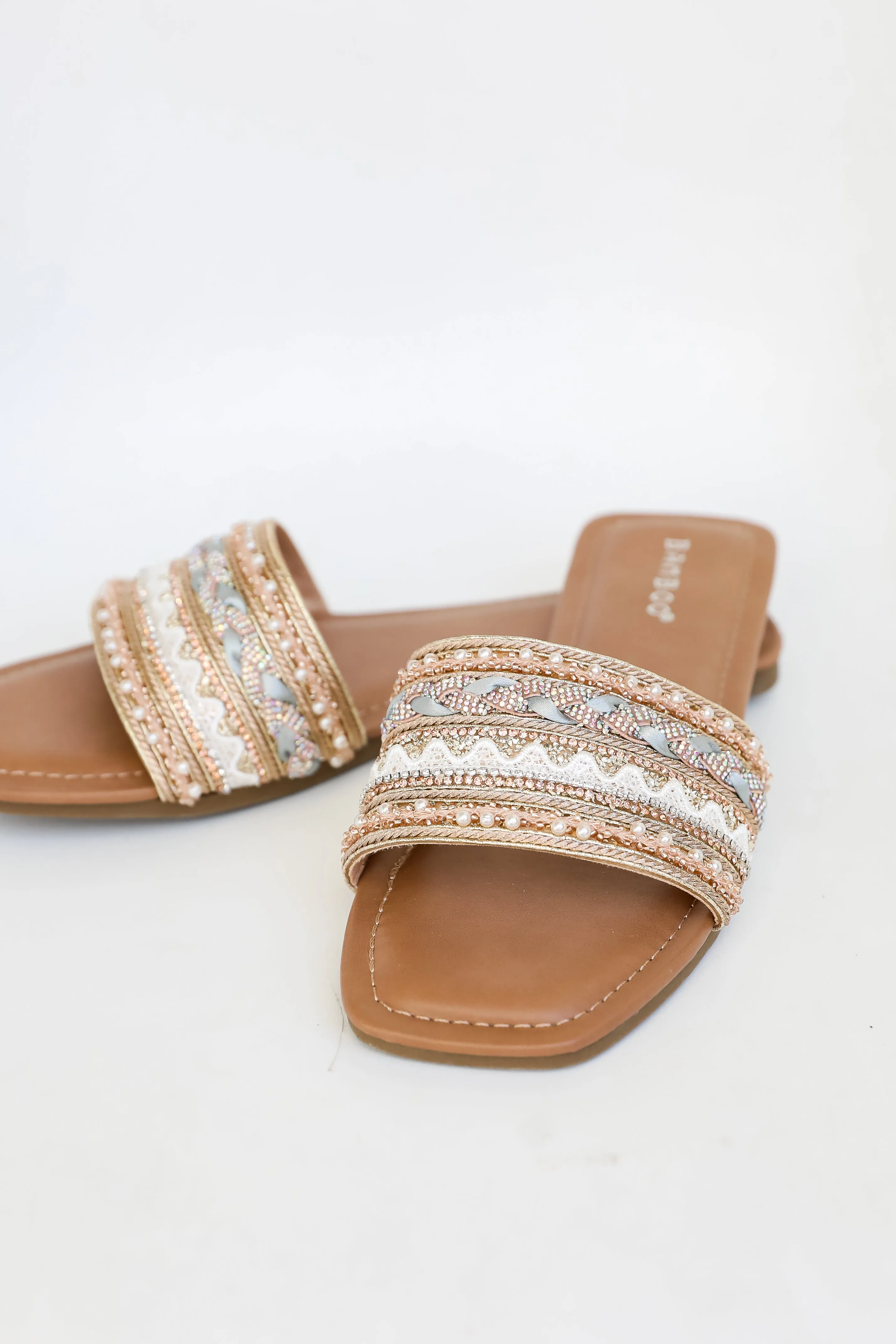 FINAL SALE - Better Together Gold Beaded Rhinestone Slide Sandals