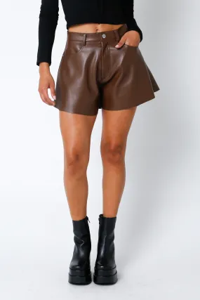 FLOUNCE FALL LEATHER SHORTS IN BROWN