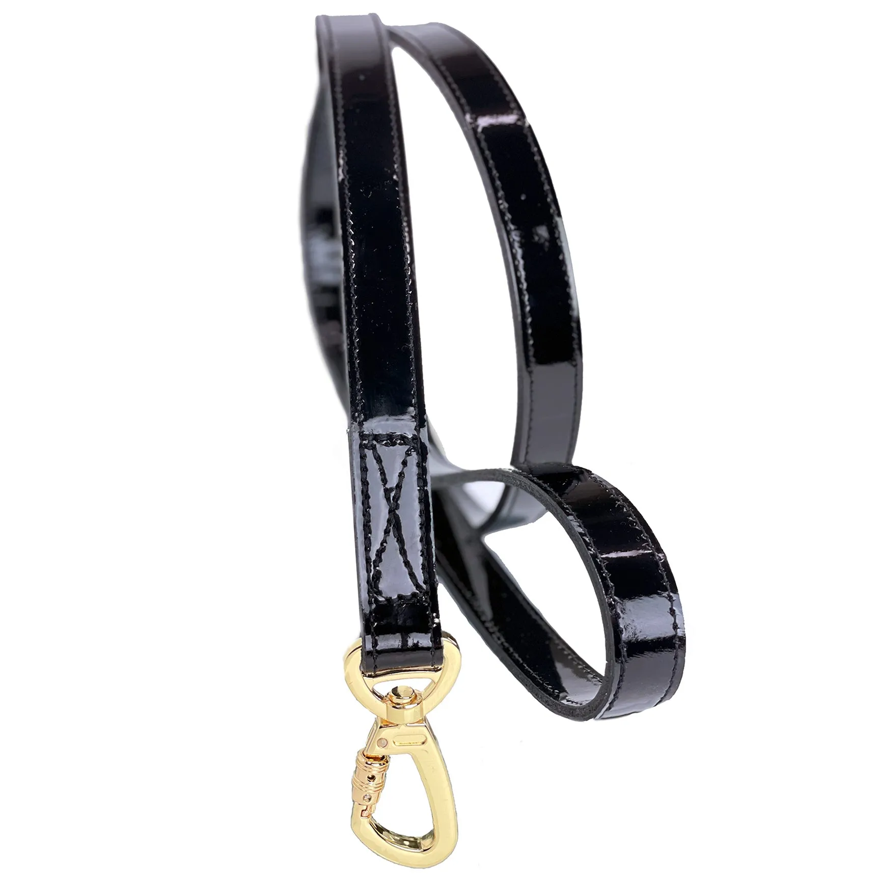 Georgia Rose Dog Leash in Black Patent & Gold