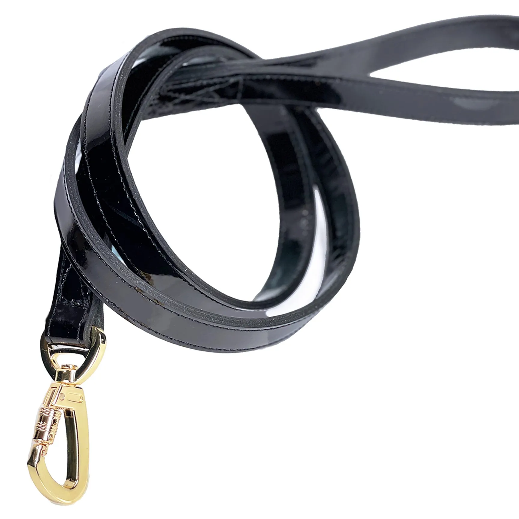 Georgia Rose Dog Leash in Black Patent & Gold