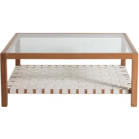 Glass Top Leather Strap Coffee Table