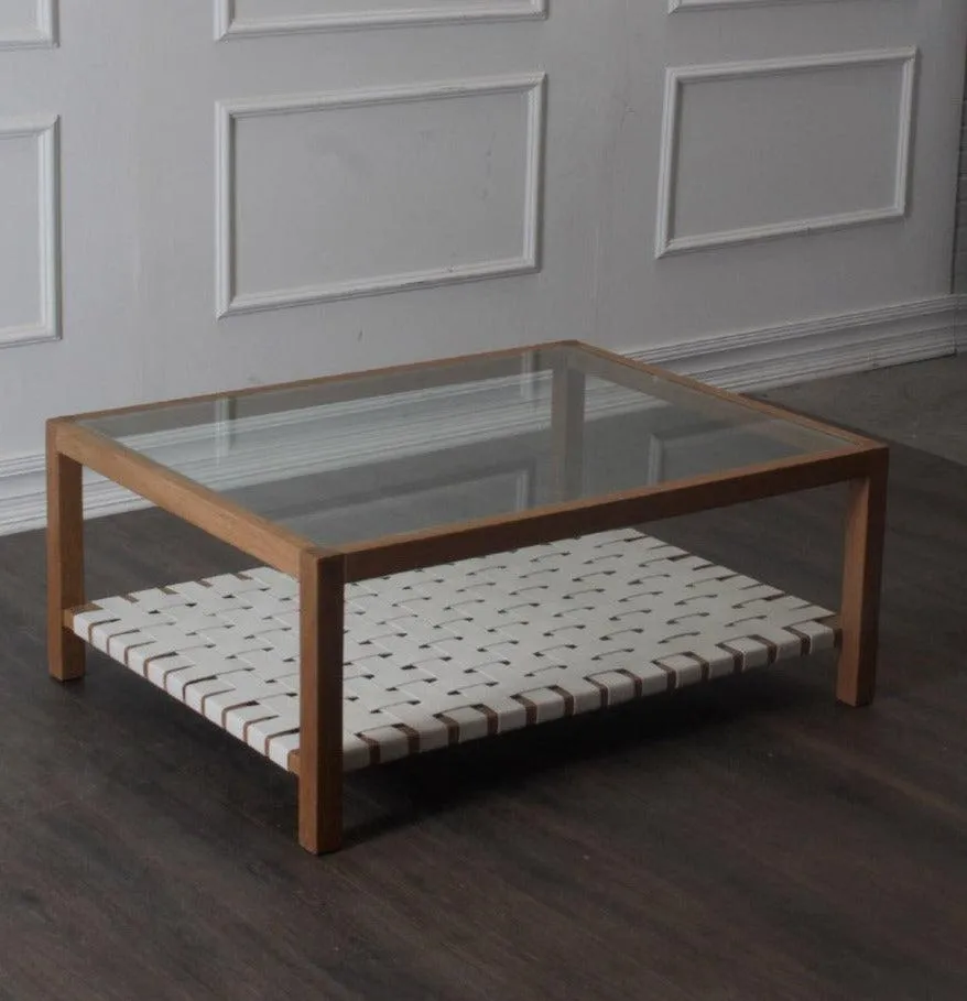 Glass Top Leather Strap Coffee Table