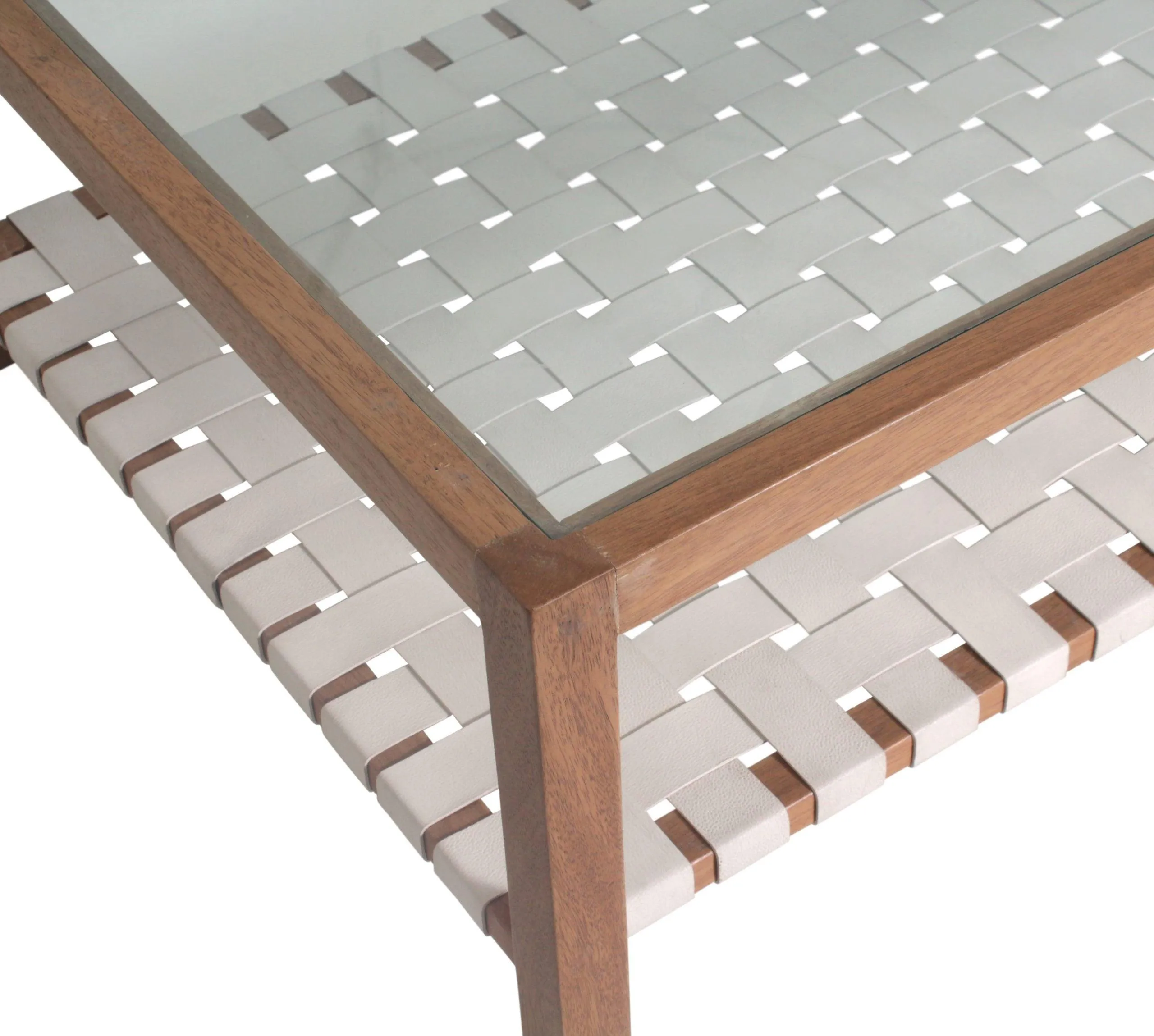 Glass Top Leather Strap Coffee Table