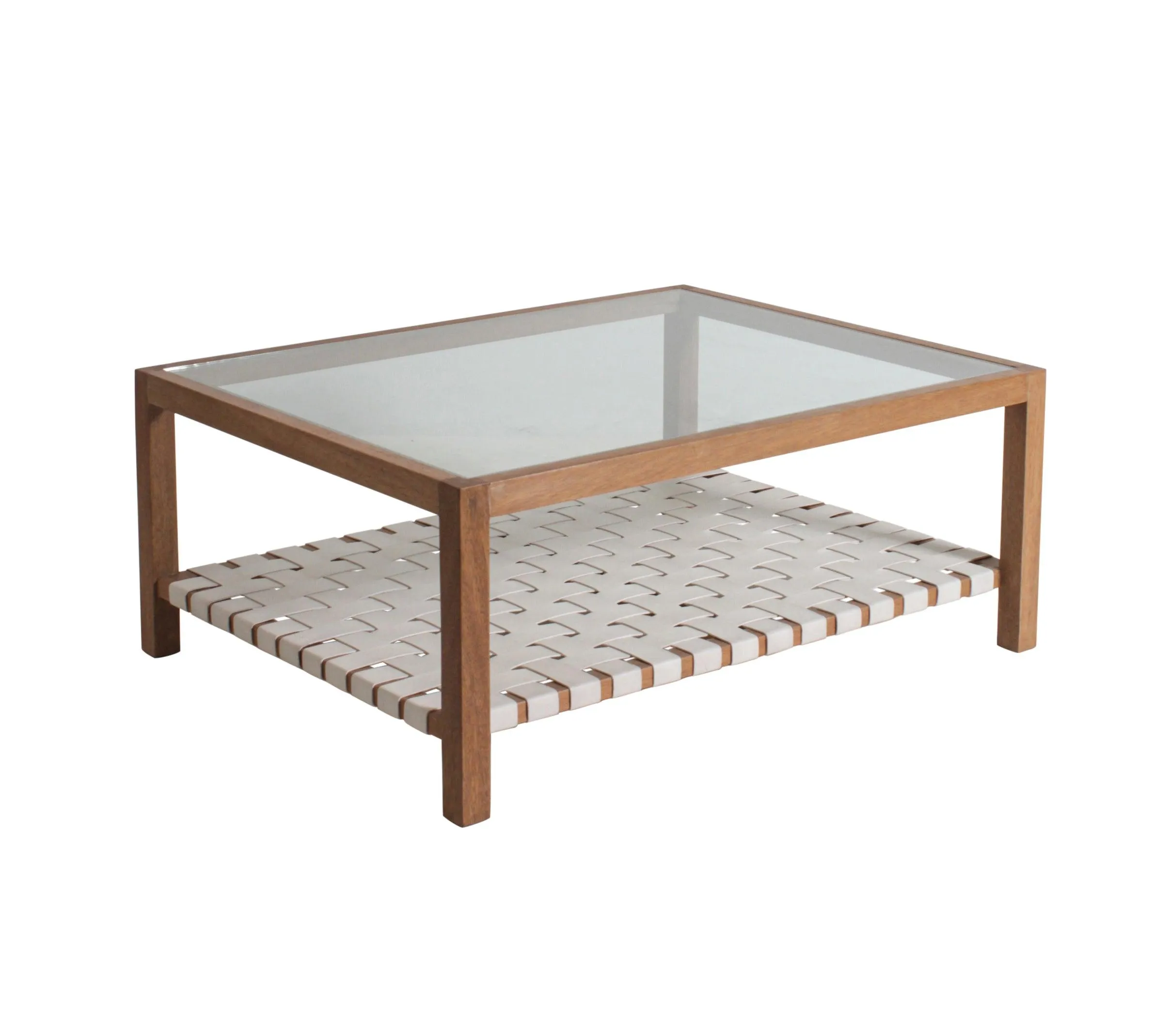 Glass Top Leather Strap Coffee Table