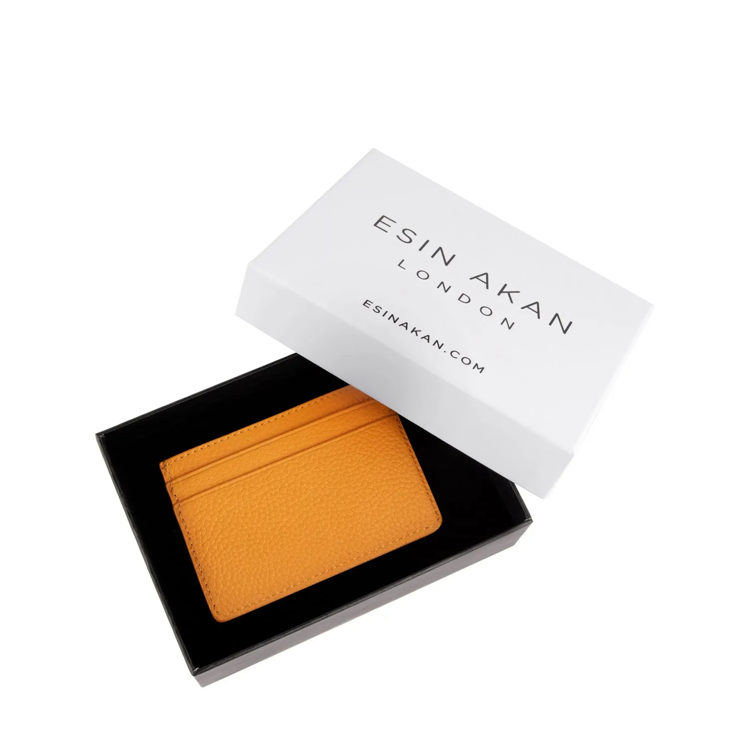 Grace Grainy Leather Card Case, Mustard