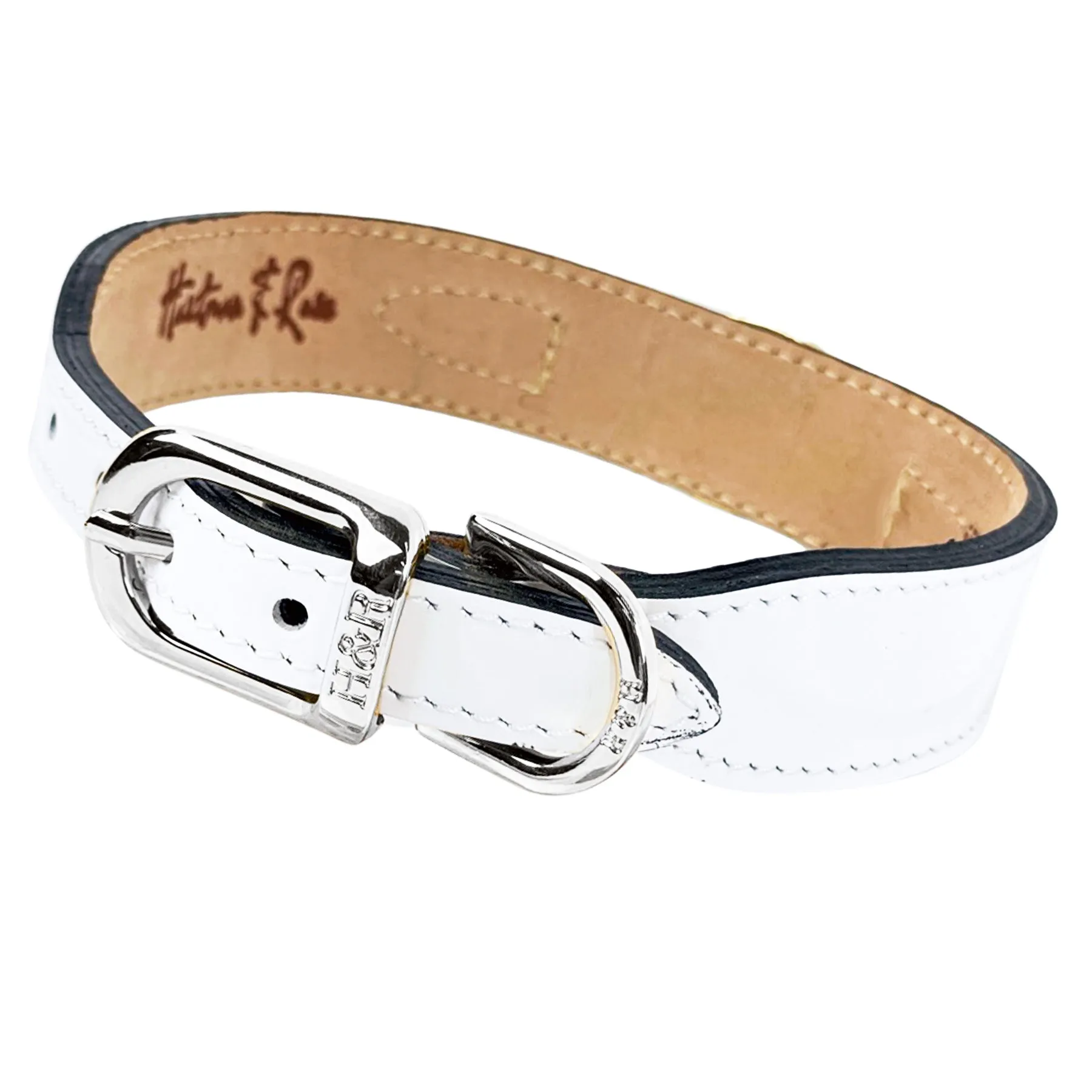 Italian White Patent Leather Dog Collar in Nickel