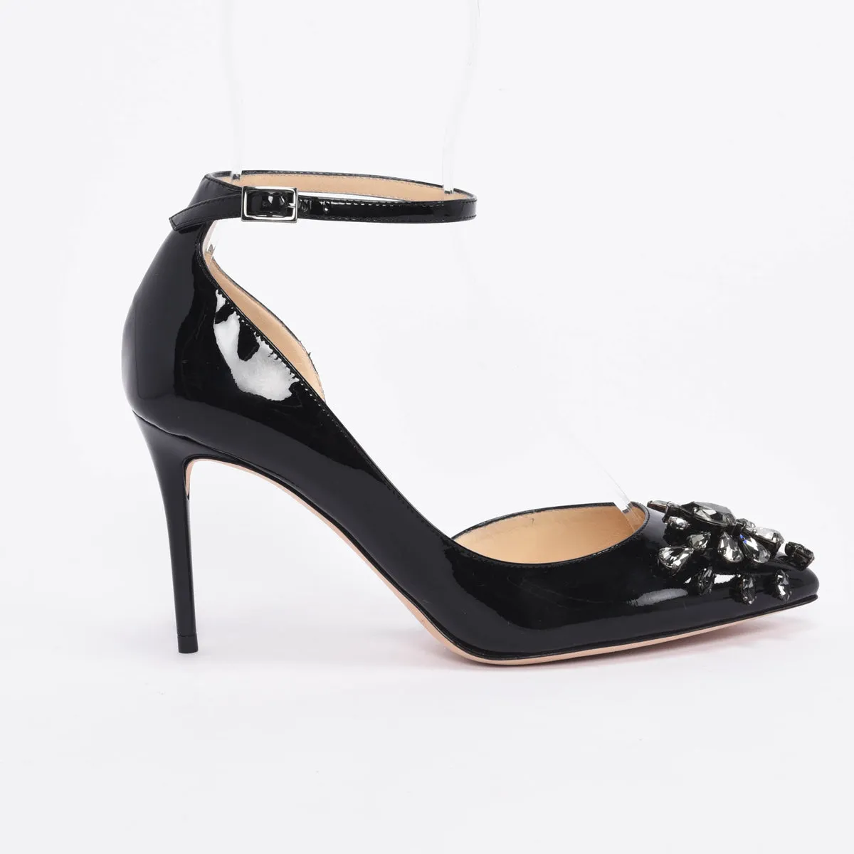 Jimmy Choo Black Patent Crystal Embellished Lucy Pumps 34