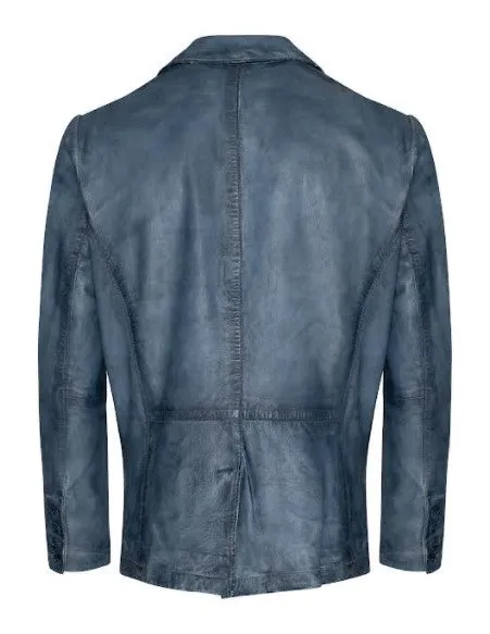 Joshua Lambskin Leather Jacket- Ice Blue