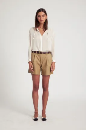 Khaki Leather Trouser Shorts