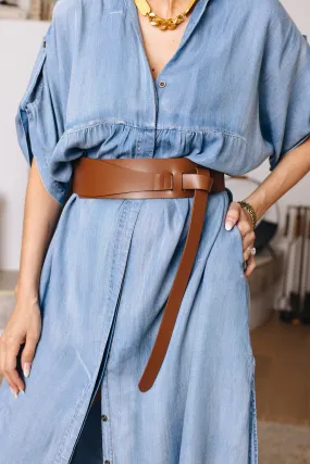 Knotted Wide Waist Genuine Leather Belt