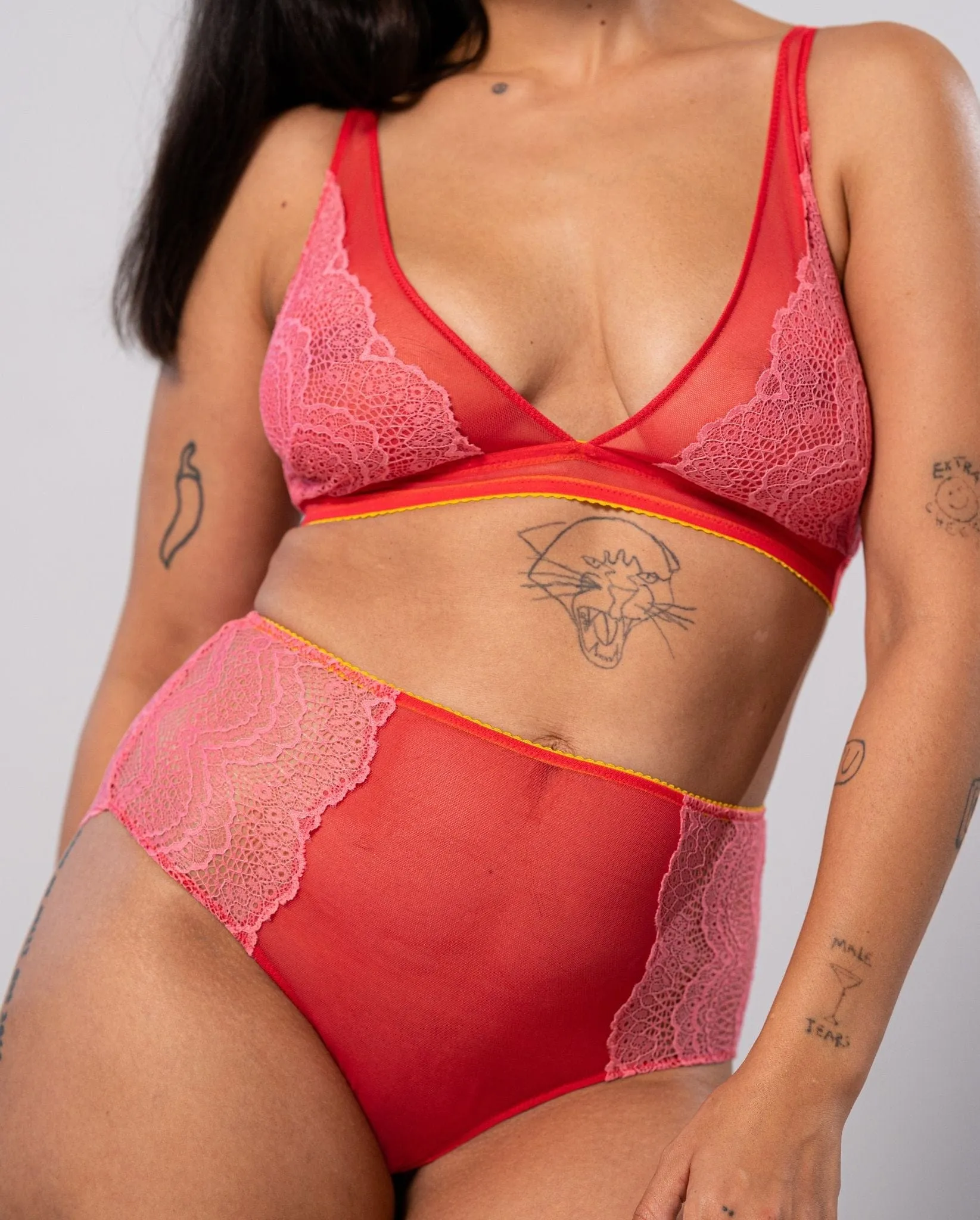 Lace Highwaist Briefs Coral