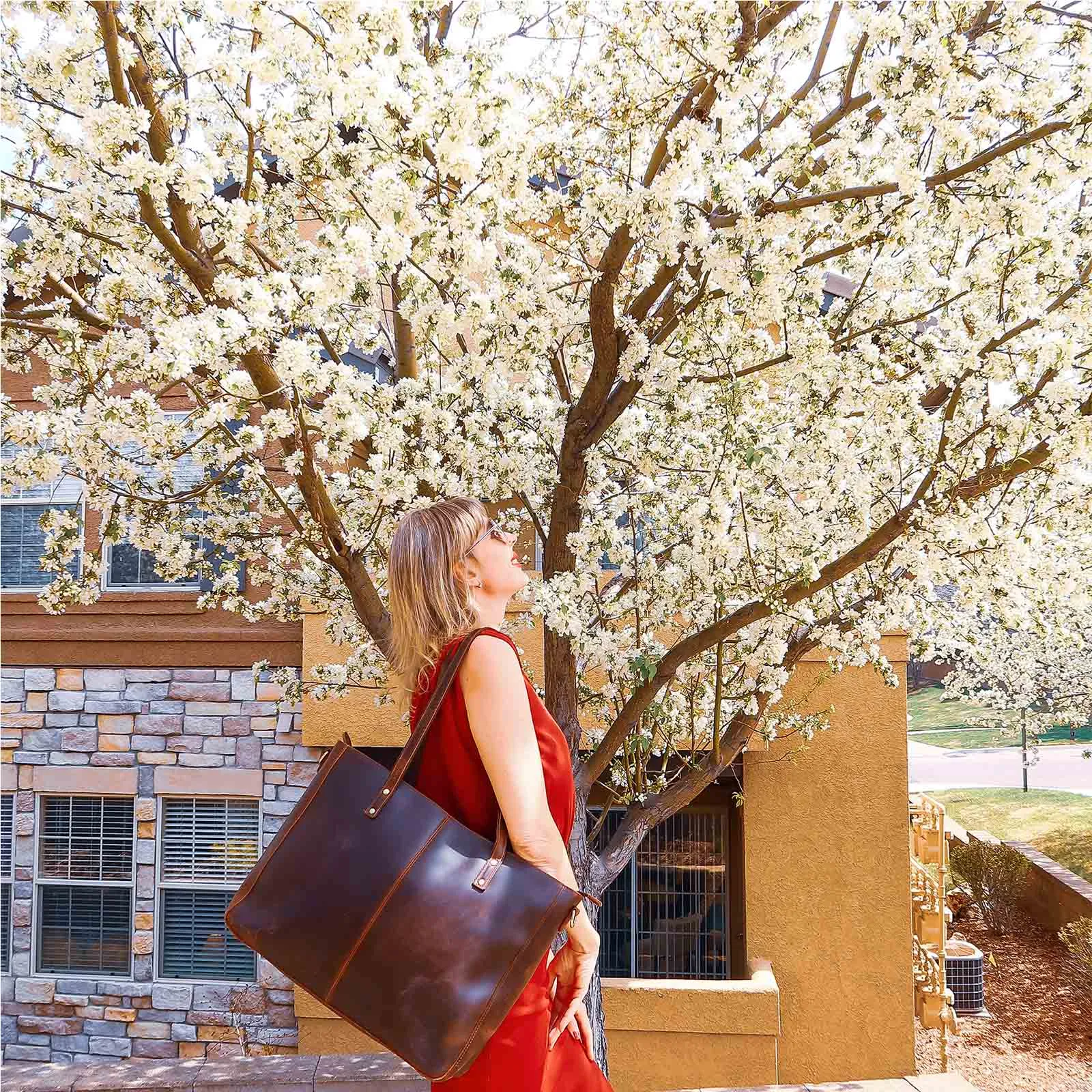 Large Bucket Geuine Leather Tote