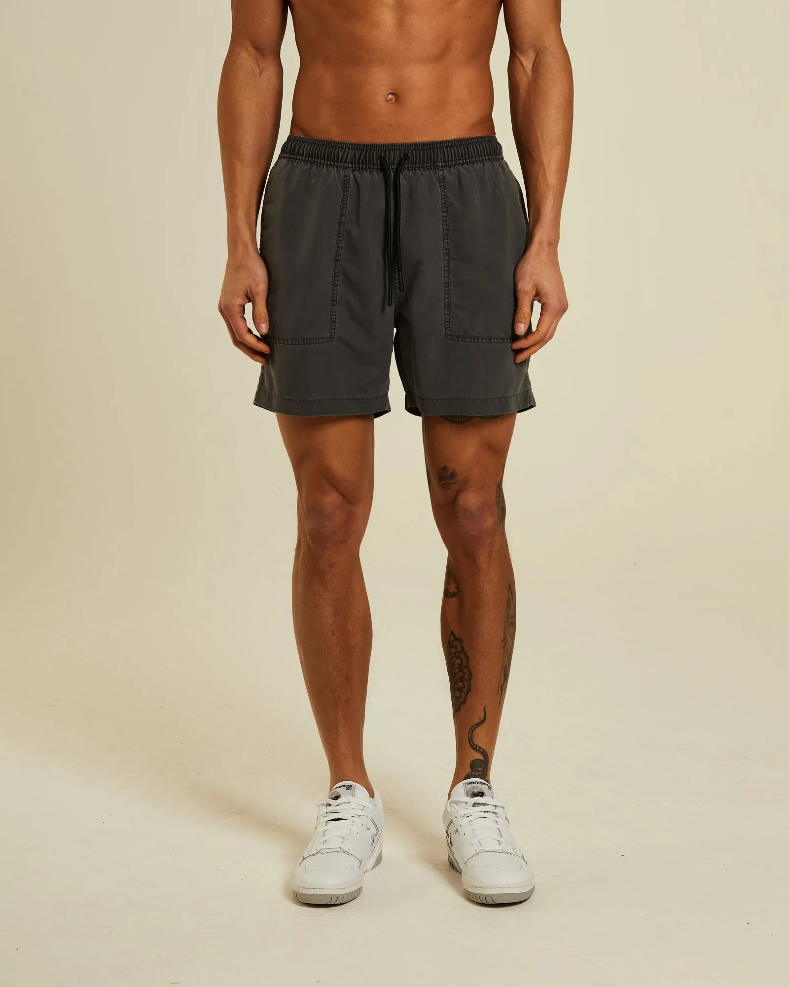 Lev Mens Quick-Dry Swim Shorts in Washed Black