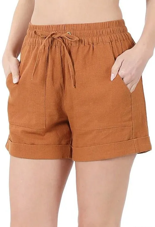 Linen Drawstring Waist Shorts