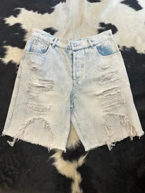 Long Light Wash Distressed Shorts