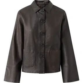 Loose leather shirt with understated details / 50652 - Charcoal