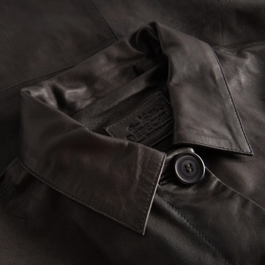 Loose leather shirt with understated details / 50652 - Charcoal