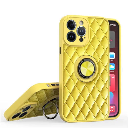 Luxury Leather Diamond Quilted Ring Holder Phone Case For Apple iPhone