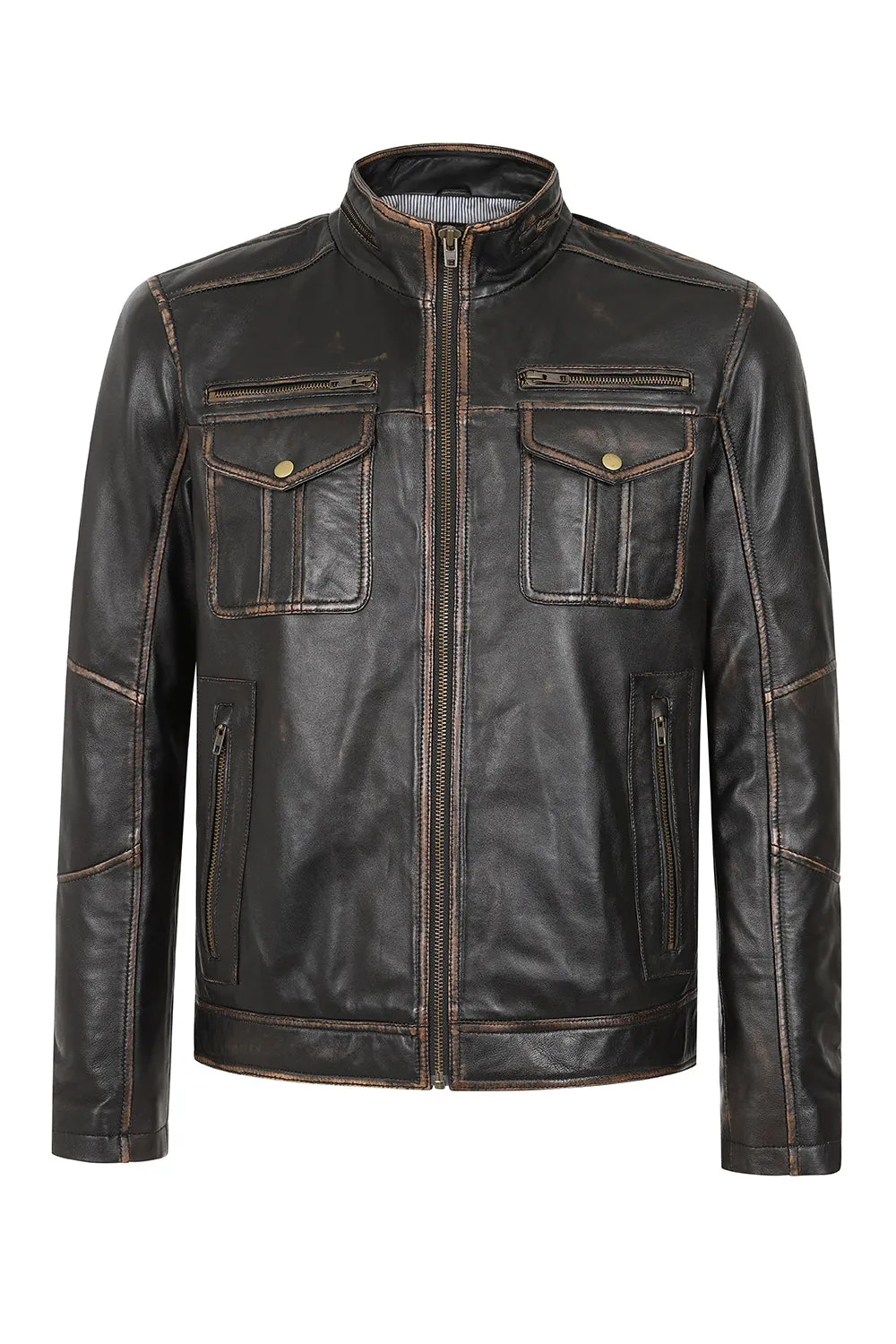 Men's Brown Classic Genuine Nappa Leather Jacket  - 'ARMANDO'