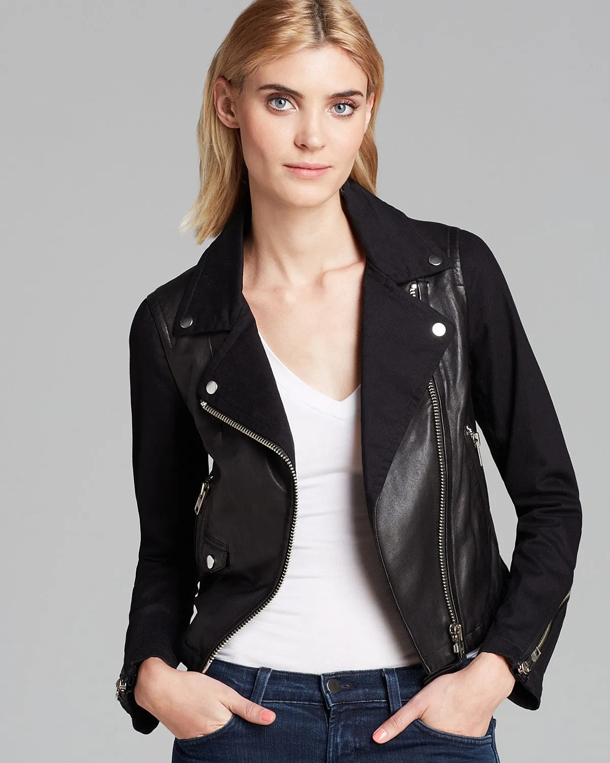 Minella Leather & Canvas Biker Jacket