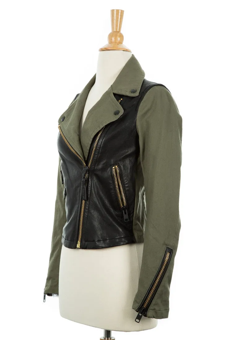 Minella Leather & Canvas Biker Jacket