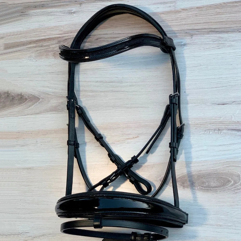 Natalia Black Patent Snaffle Bridle - Black Shimmer