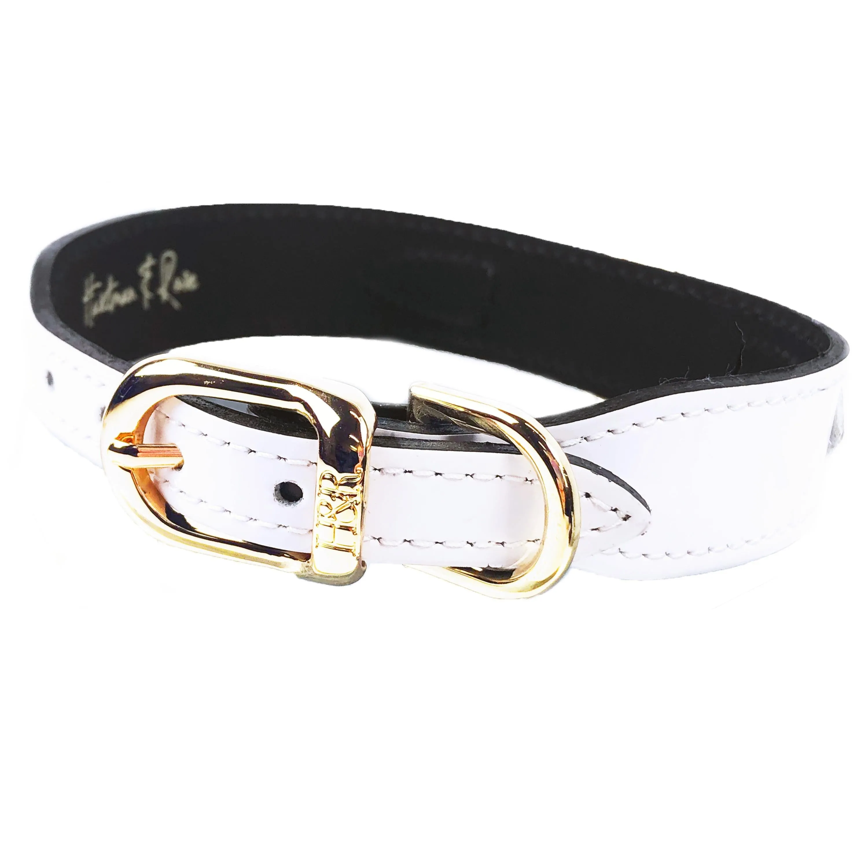 Octagon Dog Collar in White Patent & Gold