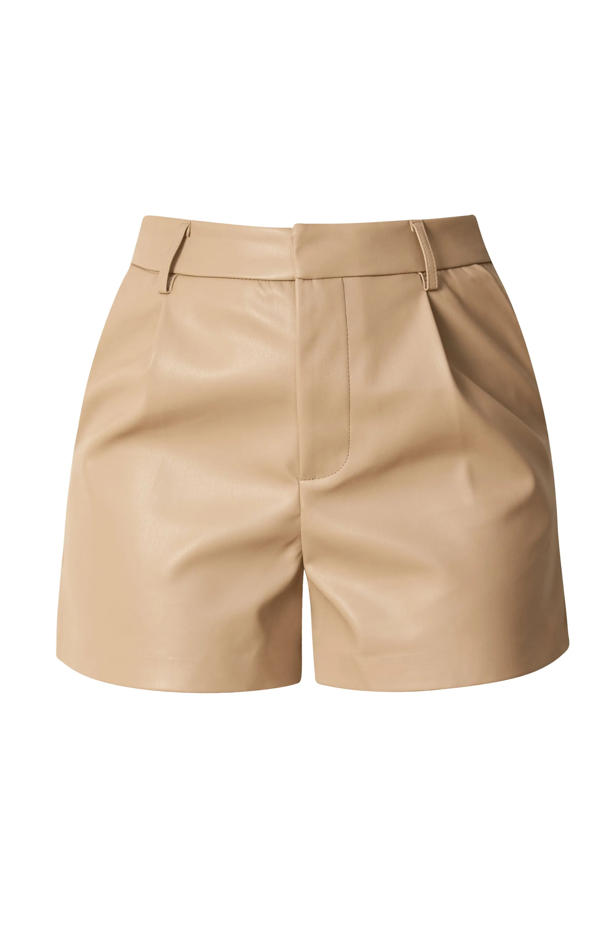 Orya Khaki Vegan Leather Shorts