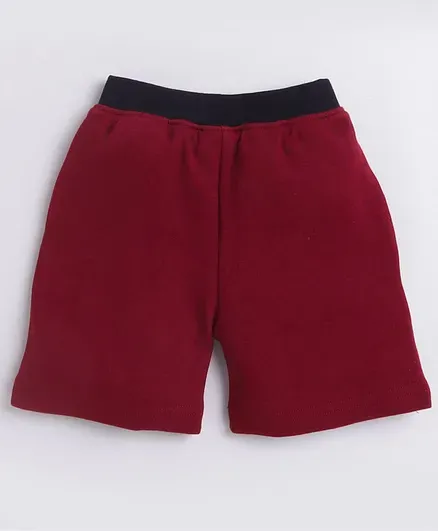 Polka Tots Knee Length Shorts 100% Interlock Cotton With Dinosaur - Maroon