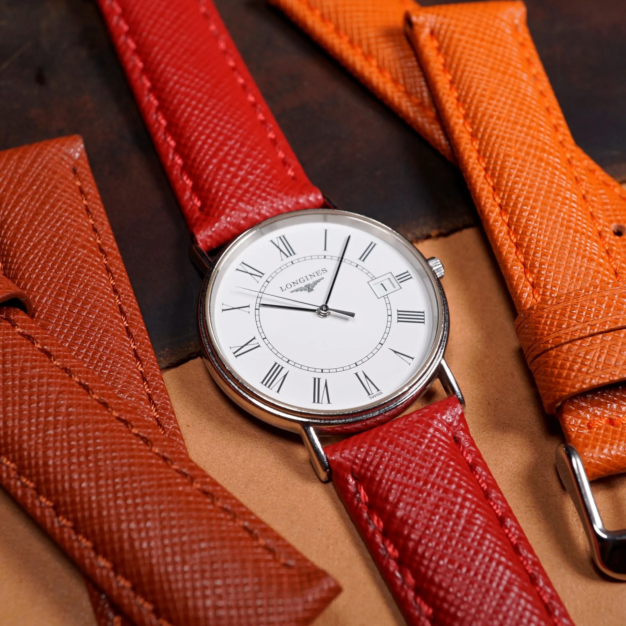 Premium Saffiano Leather Strap in Red