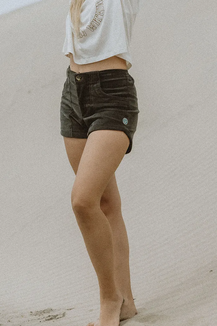 Retro Pocket Shorts - Charcoal Corduroy