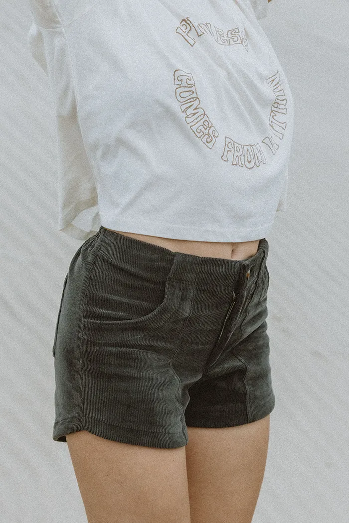 Retro Pocket Shorts - Charcoal Corduroy