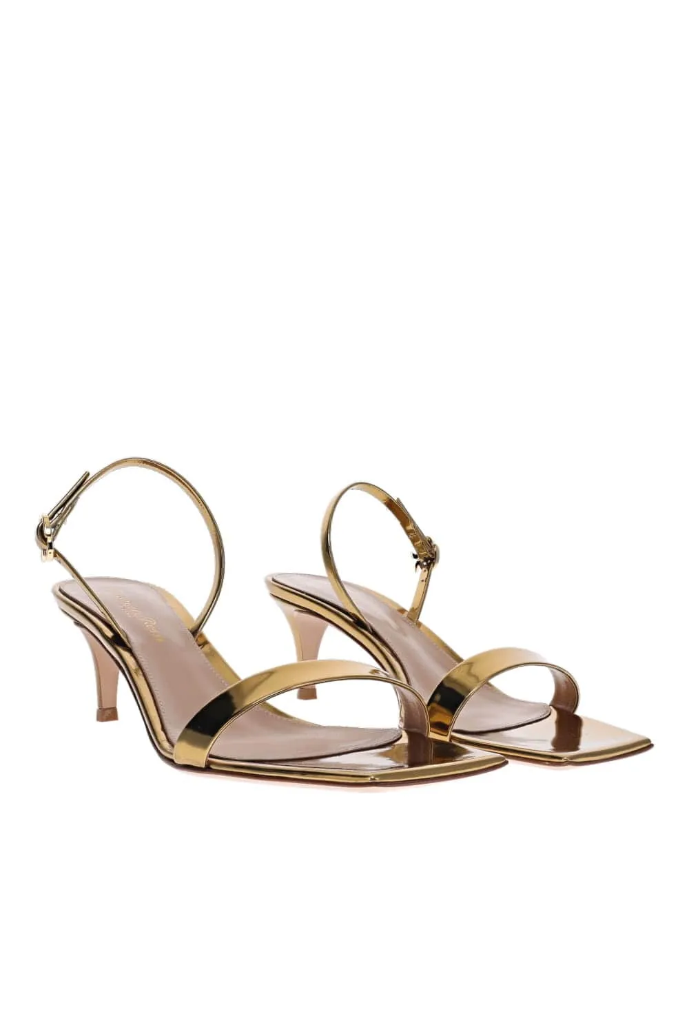 Ribbon Patent Leather Kitten Heel Sandals