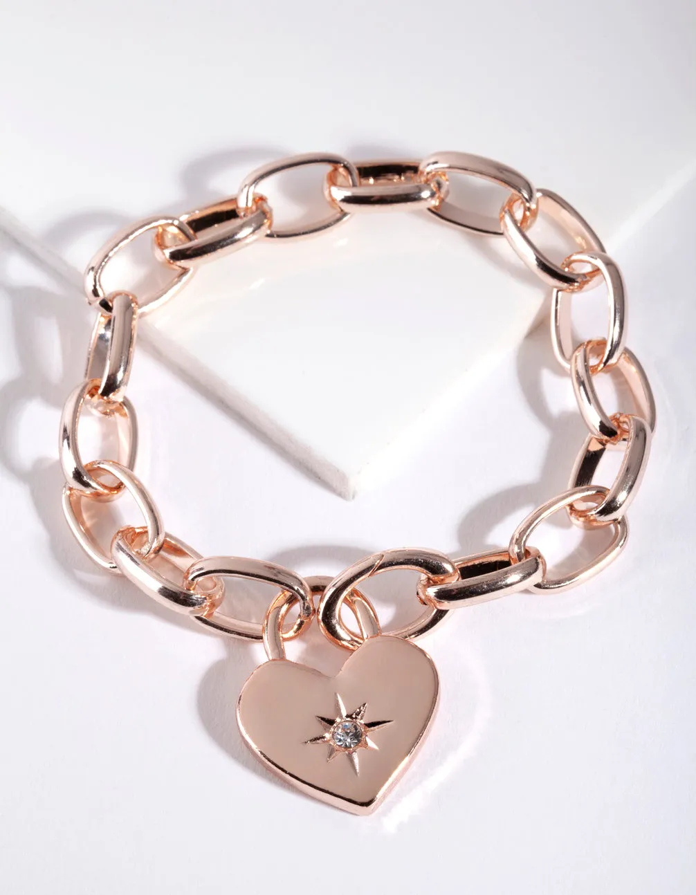 Rose Gold Heart Diamante Bracelet