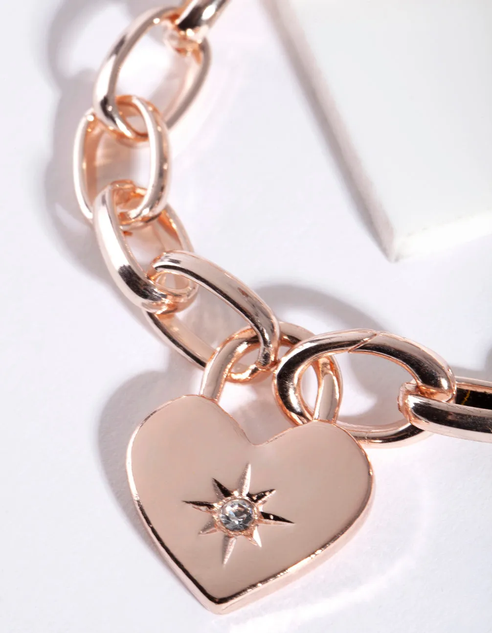 Rose Gold Heart Diamante Bracelet