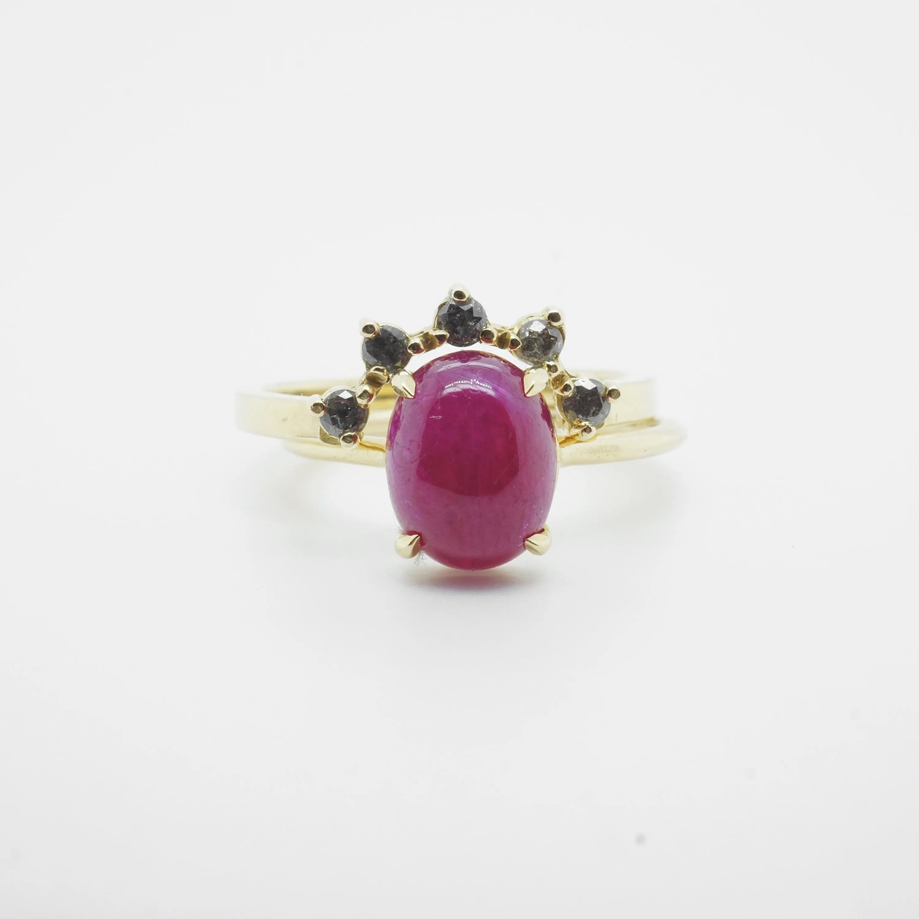 Ruby Gold Ring - Oval Ruby Cabochon Ring - Ruby July Birthstone Ring