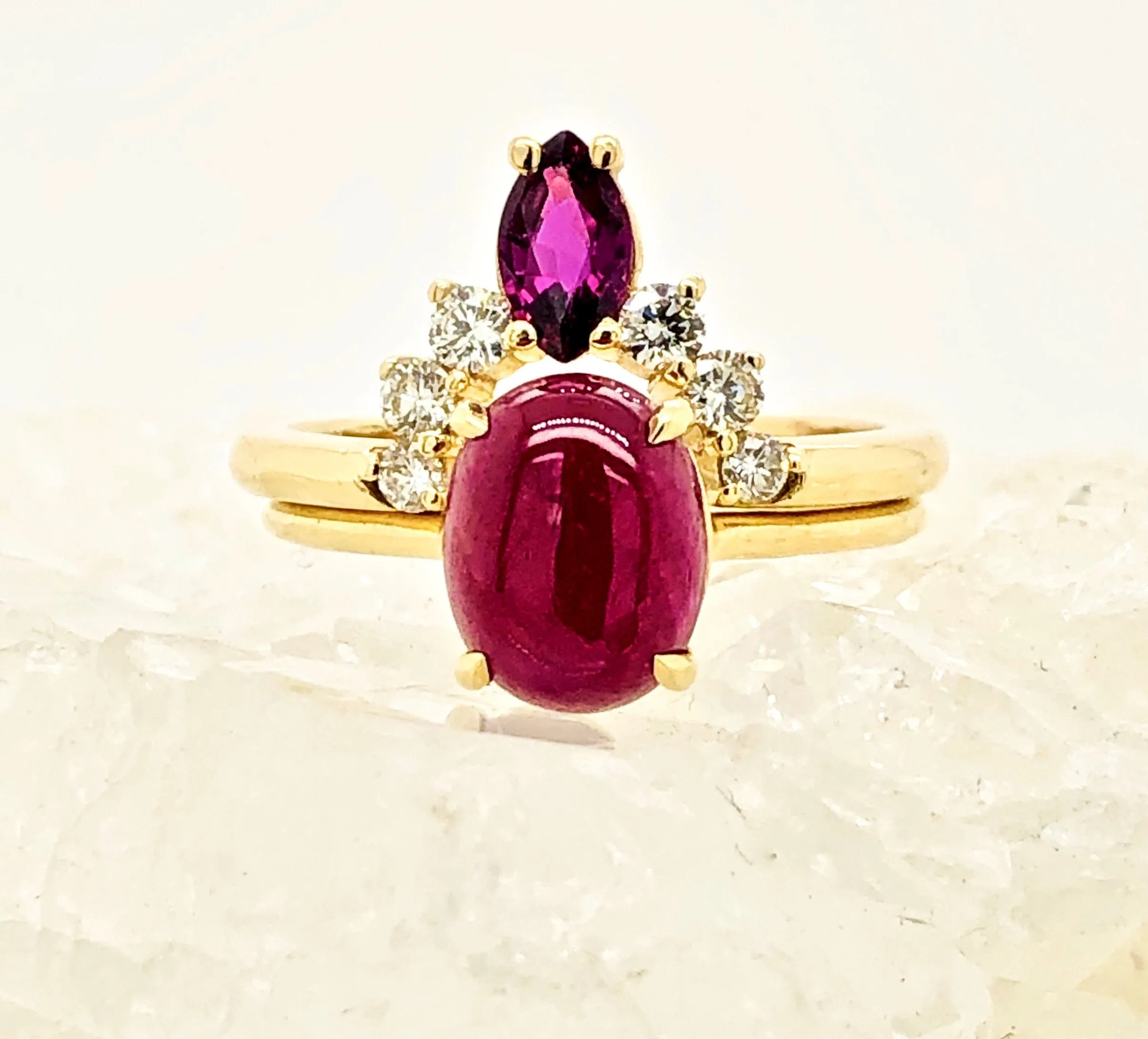 Ruby Gold Ring - Oval Ruby Cabochon Ring - Ruby July Birthstone Ring