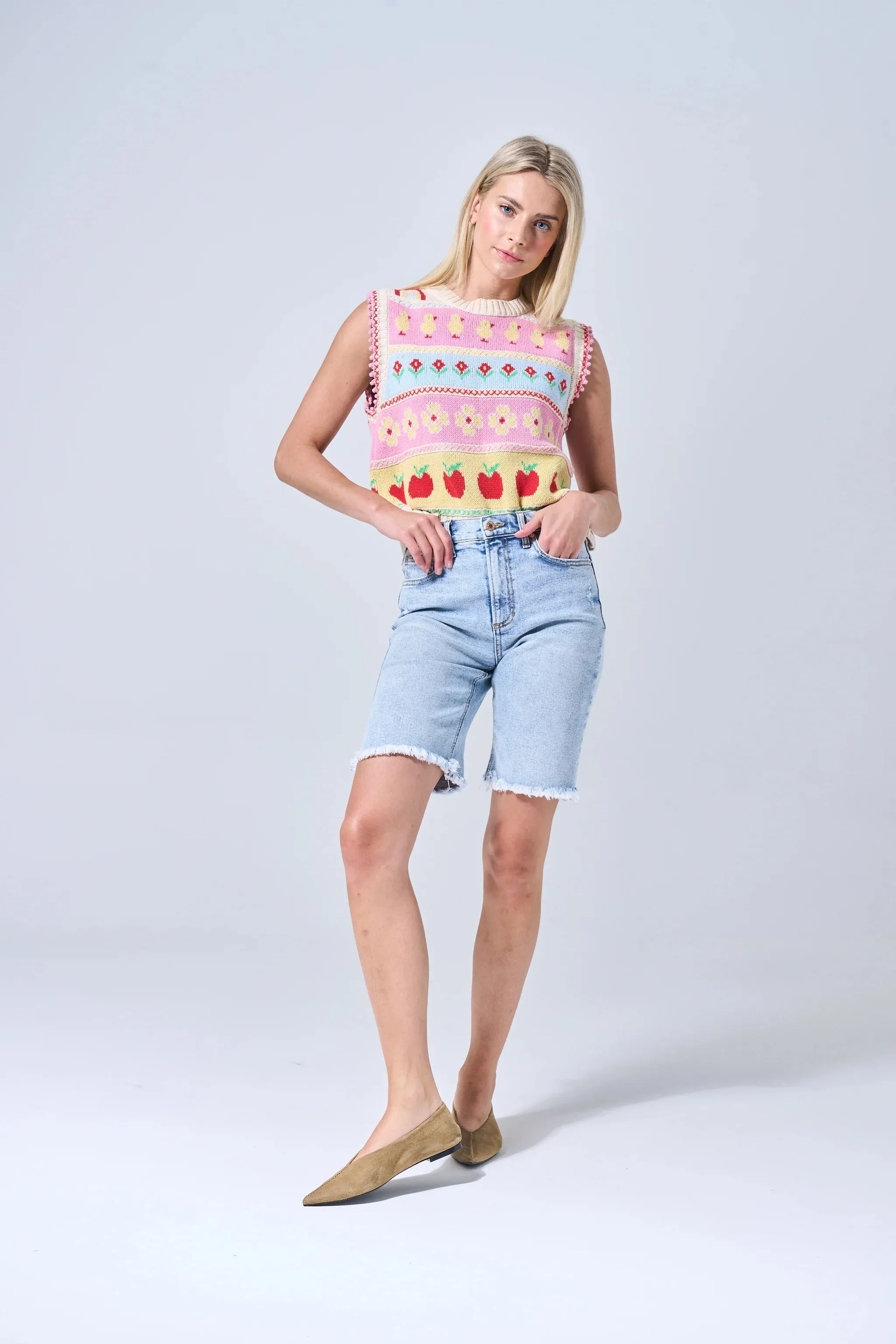 Sneak Peek Amy Bermuda Denim Shorts (Light Acid)