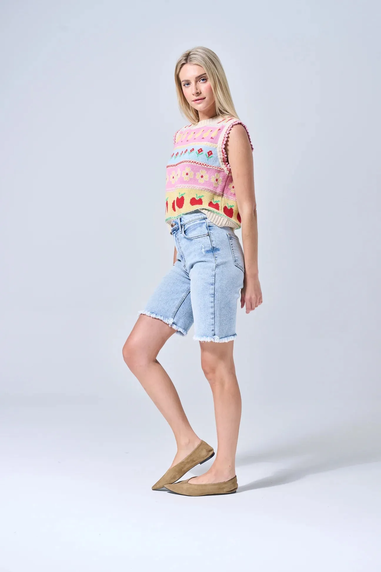 Sneak Peek Amy Bermuda Denim Shorts (Light Acid)