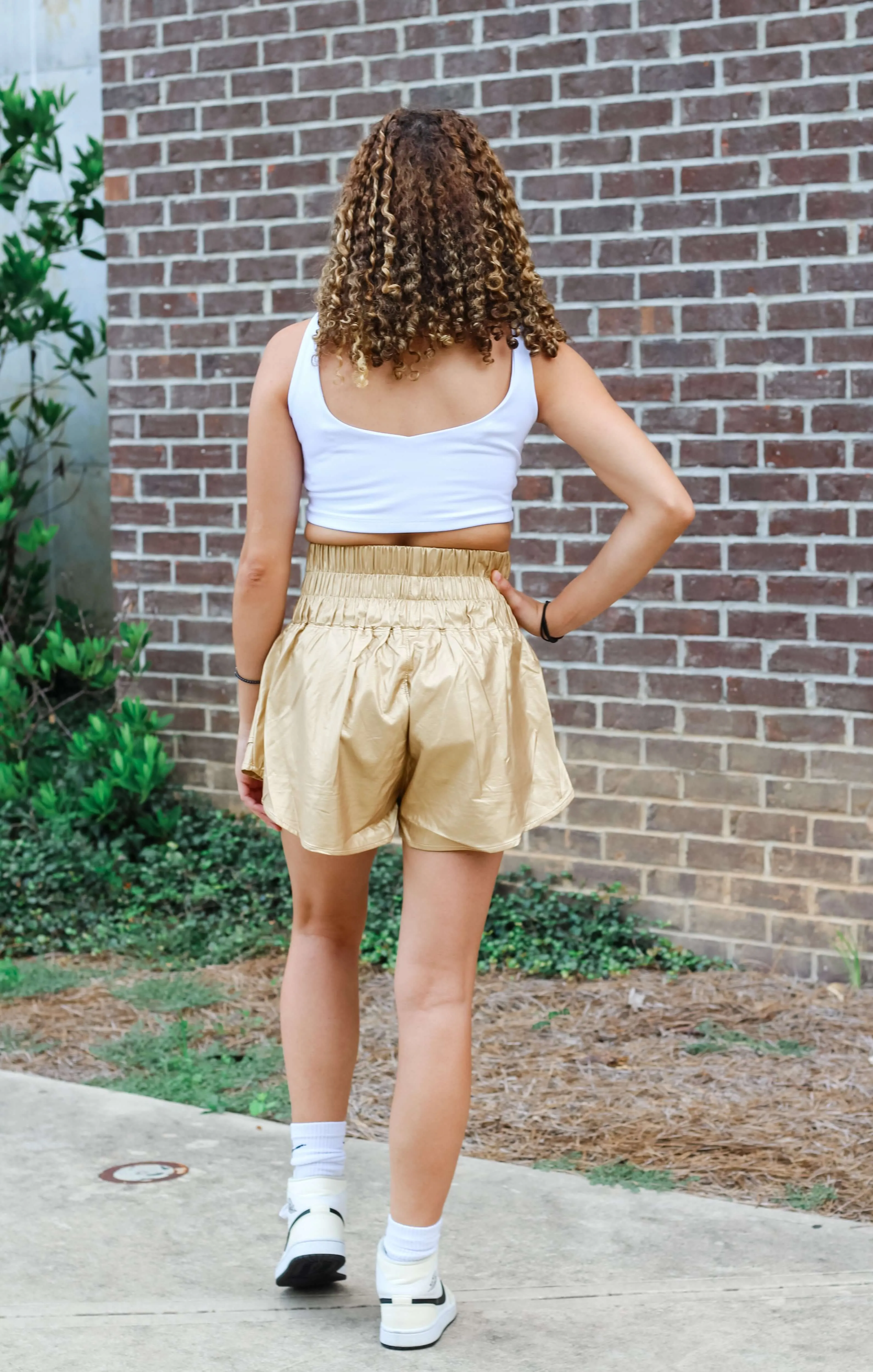 The Faux Leather Smocked Shorts (Gold)